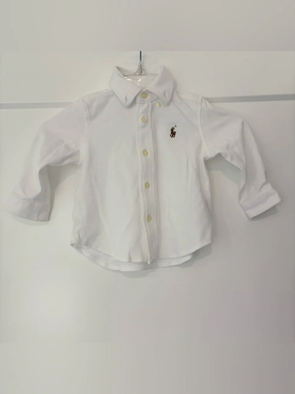 Ralph Lauren White Pima Cotton Long Sleeve Button Up Shirt 9 Months
